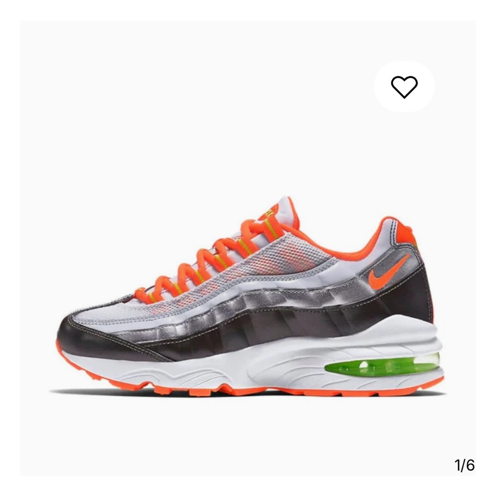 Nike Air Max 95 White Orange Metallic Silver (GS) - Picture 4 of 8